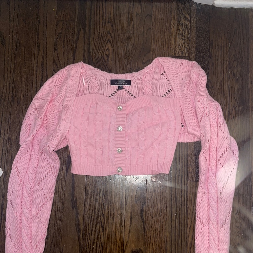 Pink tube top sweater with matching open cropped sweater set